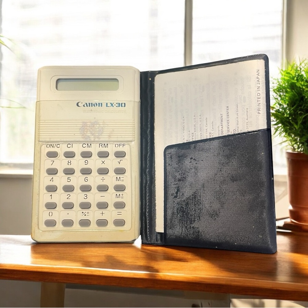 Vintage 80's Canon Calculator LX-30 With Plastic Cover and Instructions